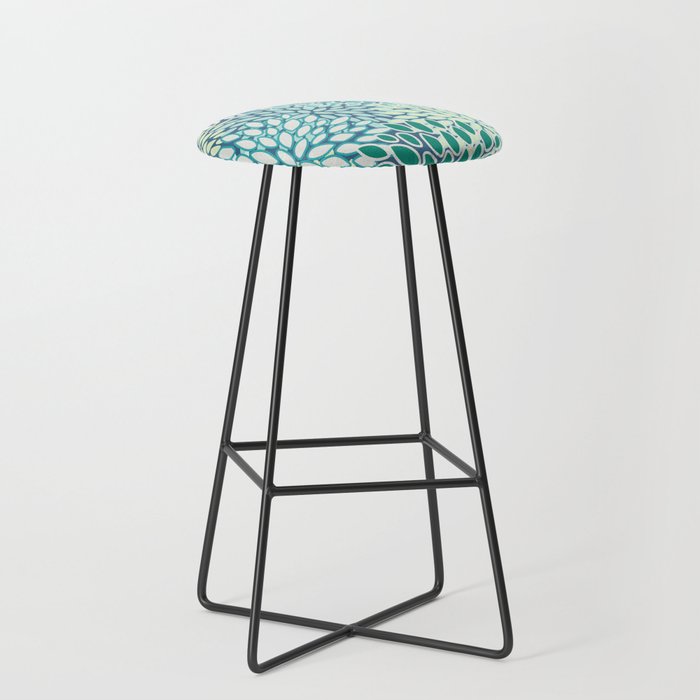 Christmas, Floral Prints, Teal, Blue and Green, Colour Prints Stool Gallery Image 1