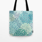 Christmas, Floral Prints, Teal, Blue and Green, Colour Prints Tote Bag Gallery Image 1