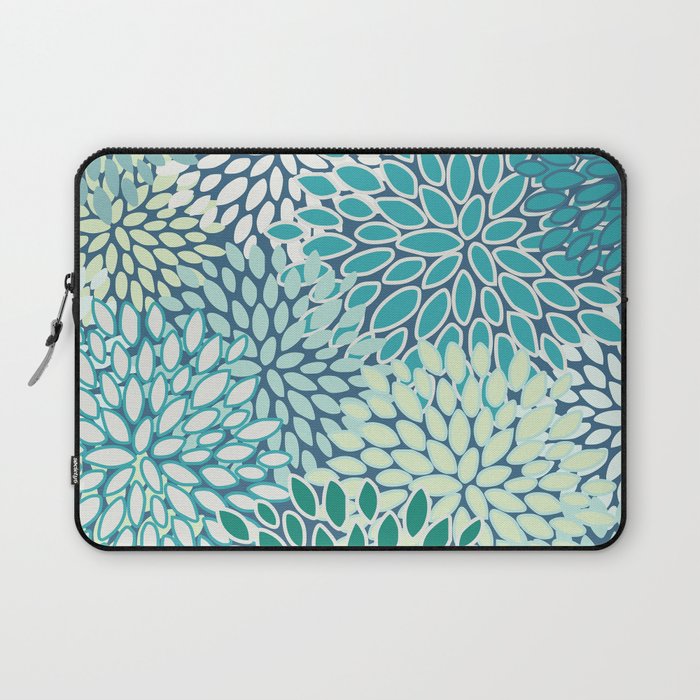 Christmas, Floral Prints, Teal, Blue and Green, Colour Prints Laptop Sleeve Gallery Image 1