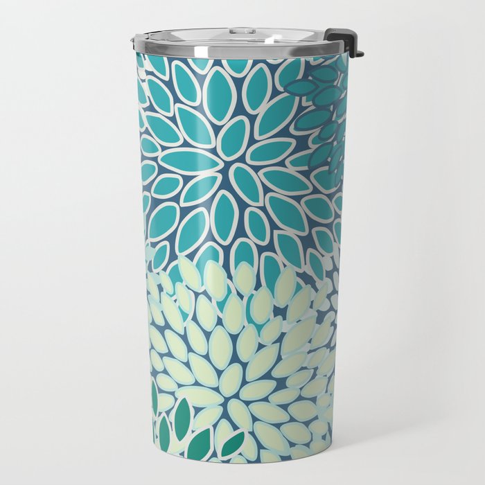 Christmas, Floral Prints, Teal, Blue and Green, Colour Prints Travel Mug Gallery Image 2