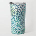 Christmas, Floral Prints, Teal, Blue and Green, Colour Prints Travel Mug Gallery Image 3