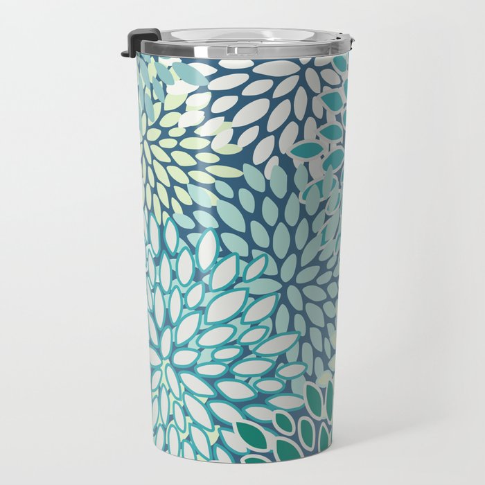 Christmas, Floral Prints, Teal, Blue and Green, Colour Prints Travel Mug Gallery Image 3