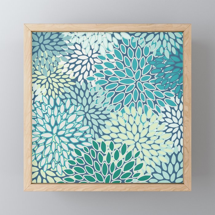 Christmas, Floral Prints, Teal, Blue and Green, Colour Prints Mini Art Print Gallery Image 1