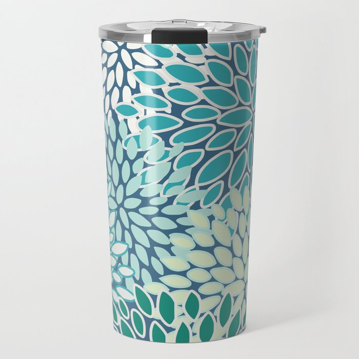 Christmas, Floral Prints, Teal, Blue and Green, Colour Prints Travel Mug Gallery Image 1