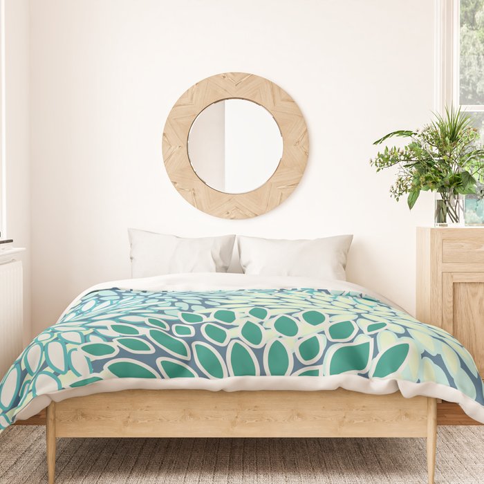Christmas, Floral Prints, Teal, Blue and Green, Colour Prints Duvet Cover Gallery Image 3