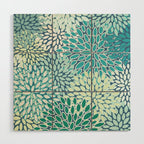 Christmas, Floral Prints, Teal, Blue and Green, Colour Prints Wood Wall Art Gallery Image 1
