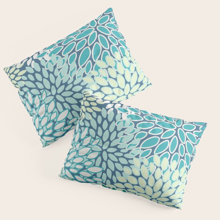 Christmas, Floral Prints, Teal, Blue and Green, Colour Prints Pillow Sham Gallery Image 3