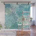 Christmas, Floral Prints, Teal, Blue and Green, Colour Prints Wall Mural Gallery Image 1
