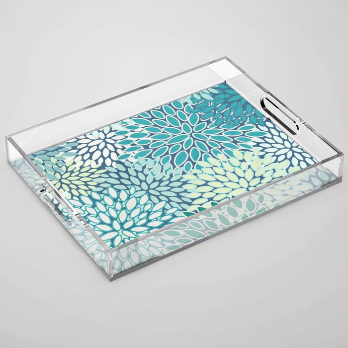 Christmas, Floral Prints, Teal, Blue and Green, Colour Prints Acrylic Tray Gallery Image 1