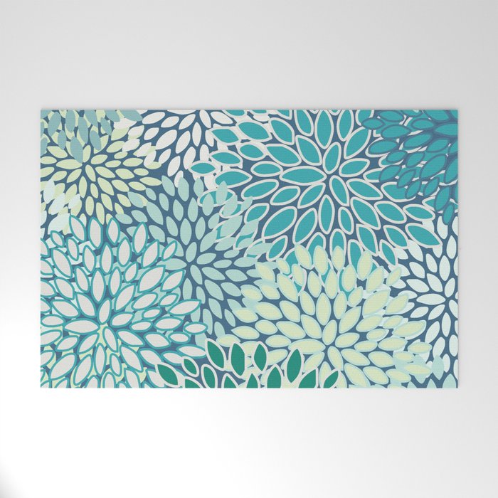 Christmas, Floral Prints, Teal, Blue and Green, Colour Prints Welcome Mat Gallery Image 1