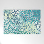 Christmas, Floral Prints, Teal, Blue and Green, Colour Prints Welcome Mat Gallery Image 1
