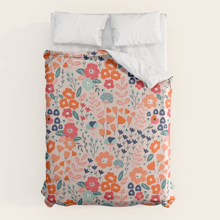 Ditsy Florals, Pink, Orange, Teal, Navy Duvet Cover Gallery Image 6