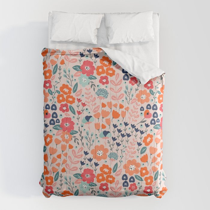 Ditsy Florals, Pink, Orange, Teal, Navy Comforter Gallery Image 6