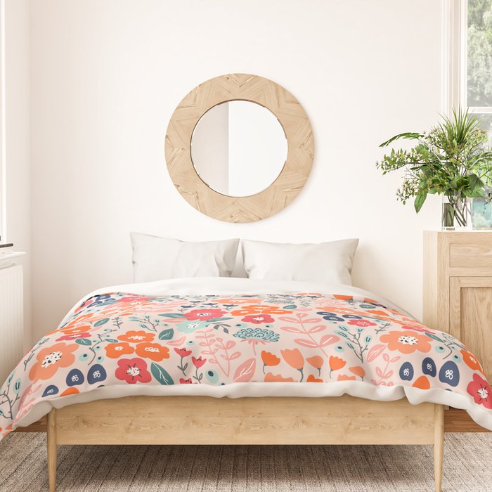 Ditsy Florals, Pink, Orange, Teal, Navy Duvet Cover Gallery Image 3