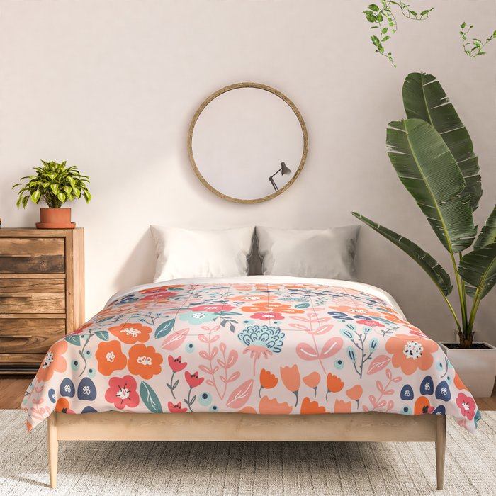 Ditsy Florals, Pink, Orange, Teal, Navy Comforter Gallery Image 3