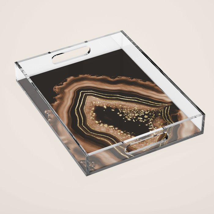 Brown Agate Gold Foil Glam #1 #gem #decor #art #society6 Acrylic Tray Gallery Image 1