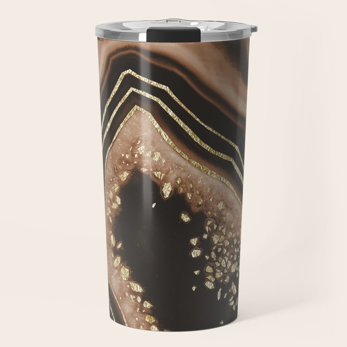 Brown Agate Gold Foil Glam #1 #gem #decor #art #society6 Travel Mug Gallery Image 1