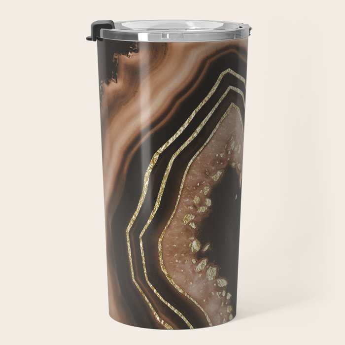 Brown Agate Gold Foil Glam #1 #gem #decor #art #society6 Travel Mug Gallery Image 3