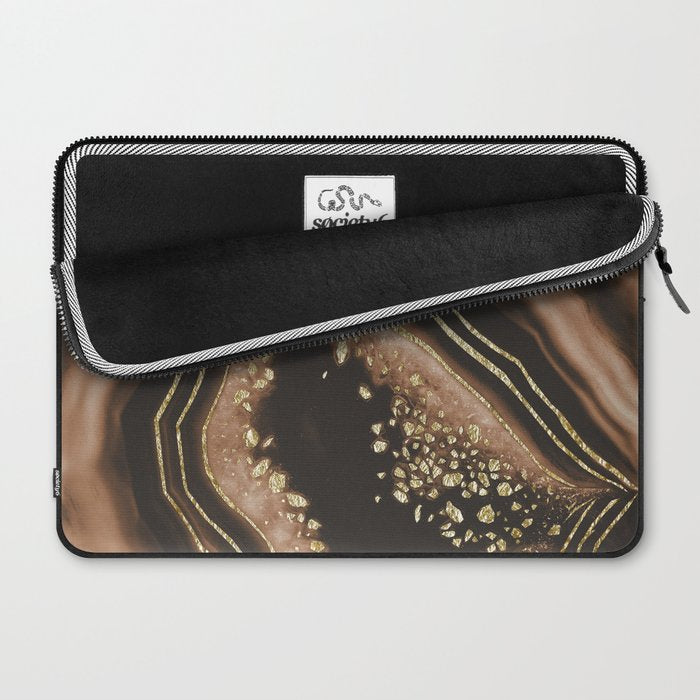 Brown Agate Gold Foil Glam #1 #gem #decor #art #society6 Laptop Sleeve Gallery Image 2