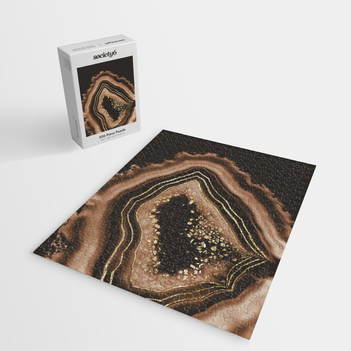 Brown Agate Gold Foil Glam #1 #gem #decor #art #society6 Jigsaw Puzzle Gallery Image 2