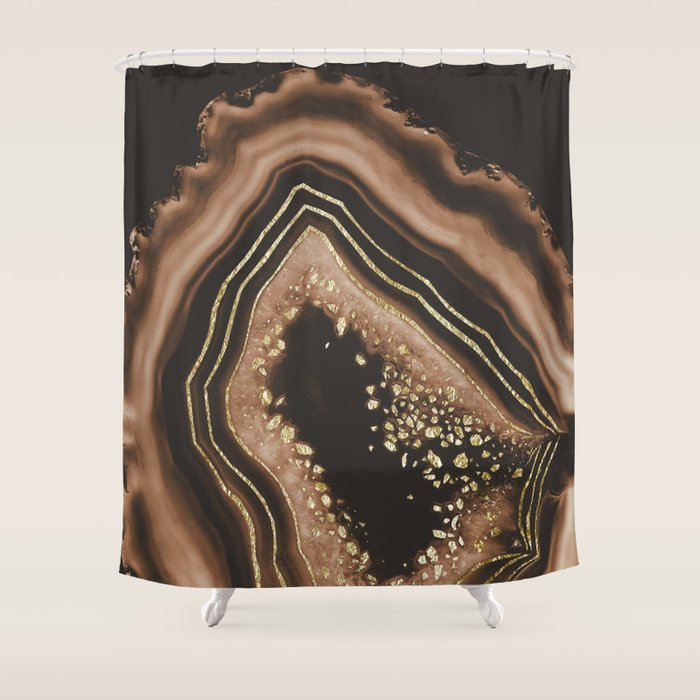 Brown Agate Gold Foil Glam #1 #gem #decor #art #society6 Shower Curtain Gallery Image 1