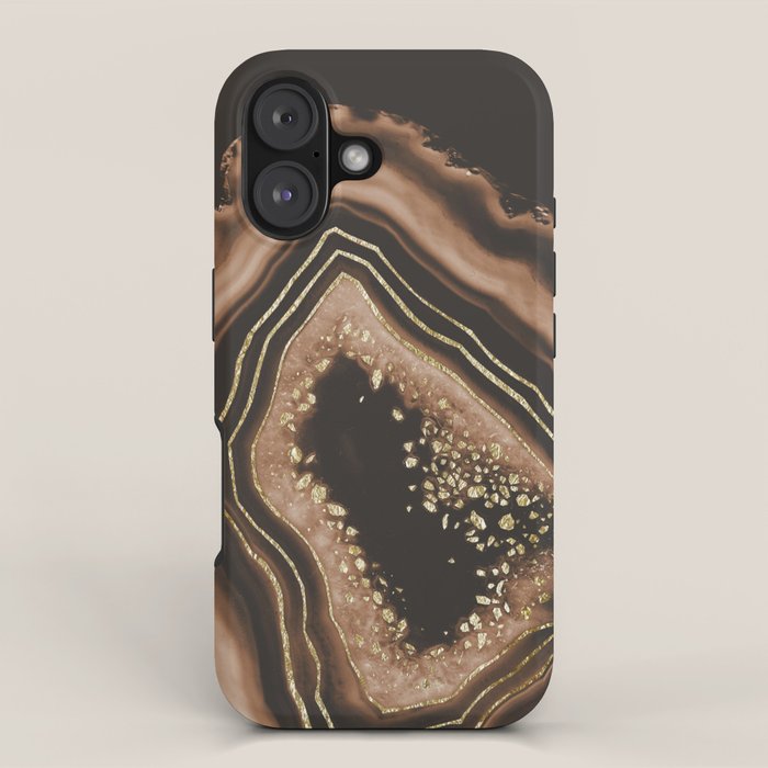 Brown Agate Gold Foil Glam #1 #gem #decor #art #society6 iPhone Case Gallery Image 1