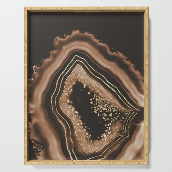 Brown Agate Gold Foil Glam #1 #gem #decor #art #society6 Serving Tray Gallery Image 1