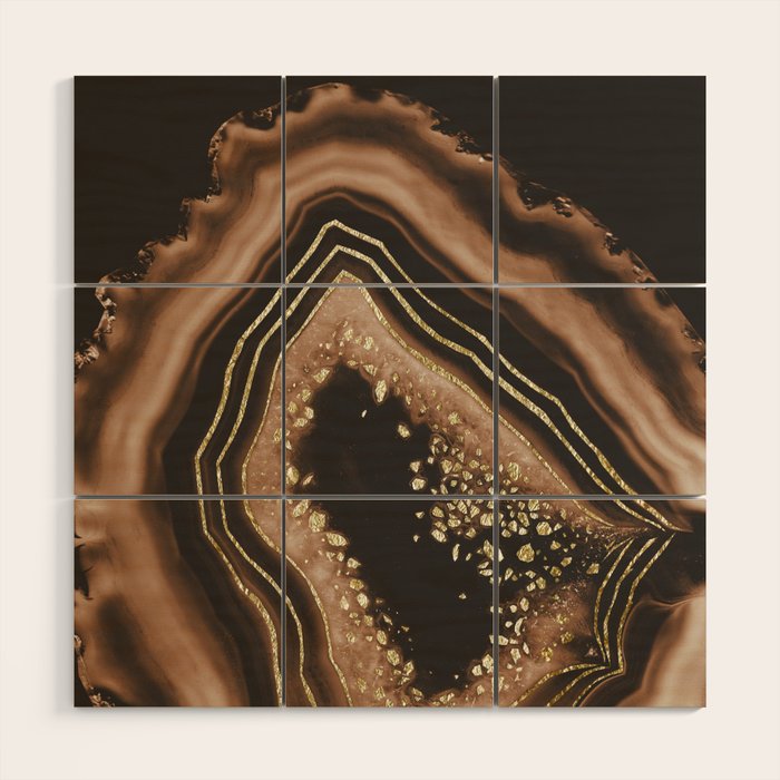 Brown Agate Gold Foil Glam #1 #gem #decor #art #society6 Wood Wall Art Gallery Image 1