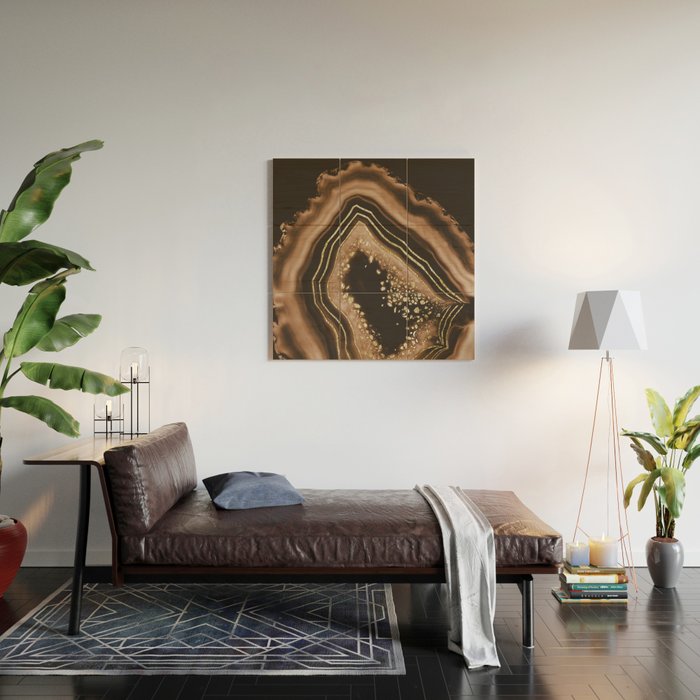 Brown Agate Gold Foil Glam #1 #gem #decor #art #society6 Wood Wall Art Gallery Image 2