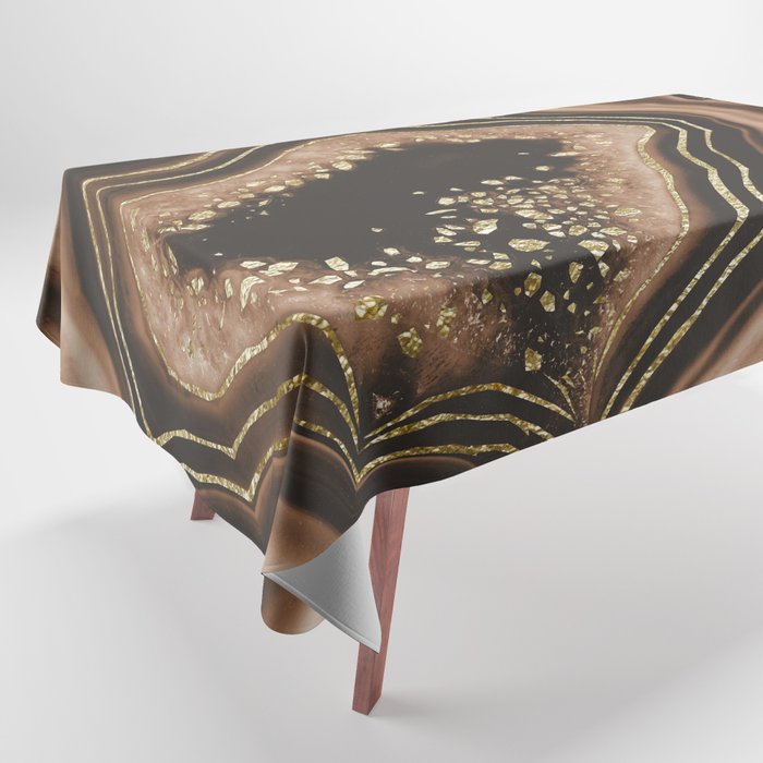 Brown Agate Gold Foil Glam #1 #gem #decor #art #society6 Tablecloth Gallery Image 1