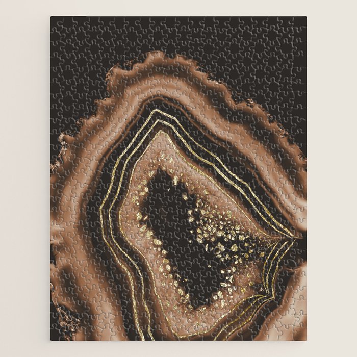 Brown Agate Gold Foil Glam #1 #gem #decor #art #society6 Jigsaw Puzzle Gallery Image 1