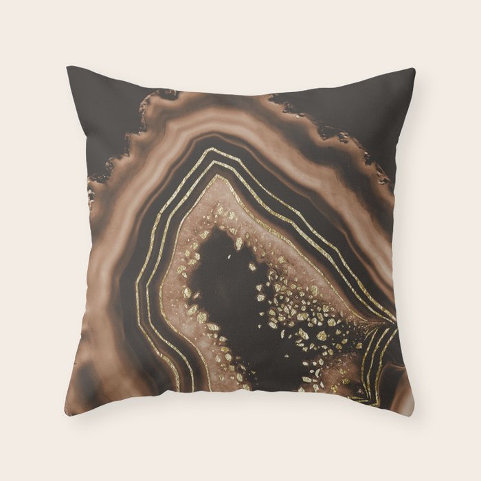 Brown Agate Gold Foil Glam #1 #gem #decor #art #society6 Throw Pillow Gallery Image 6