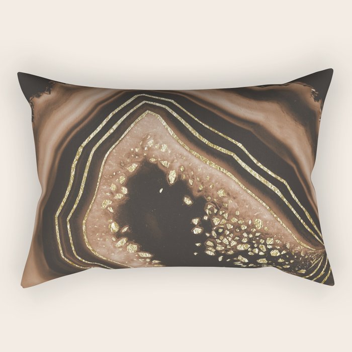Brown Agate Gold Foil Glam #1 #gem #decor #art #society6 Rectangular Pillow Gallery Image 2
