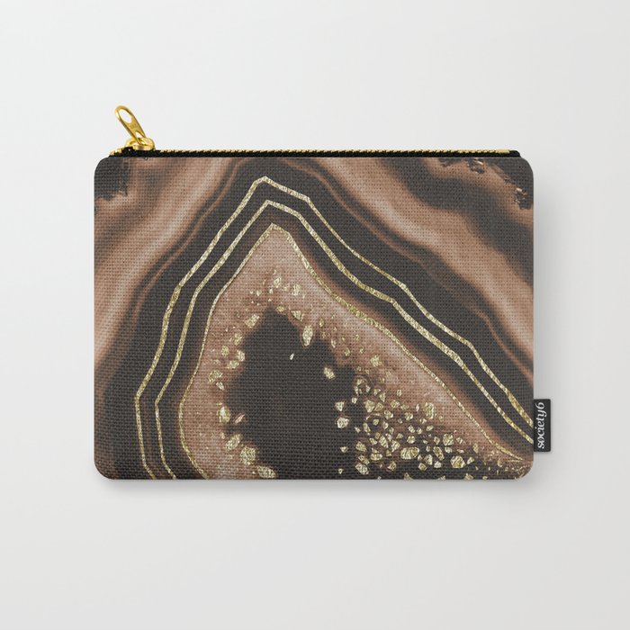 Brown Agate Gold Foil Glam #1 #gem #decor #art #society6 Carry All Pouch Gallery Image 1