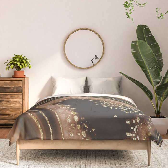Brown Agate Gold Foil Glam #1 #gem #decor #art #society6 Comforter Gallery Image 3