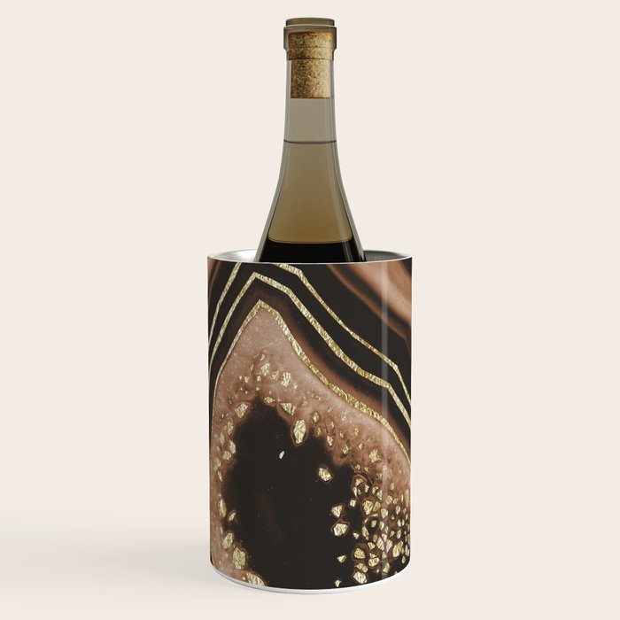Brown Agate Gold Foil Glam #1 #gem #decor #art #society6 Wine Chiller Gallery Image 1