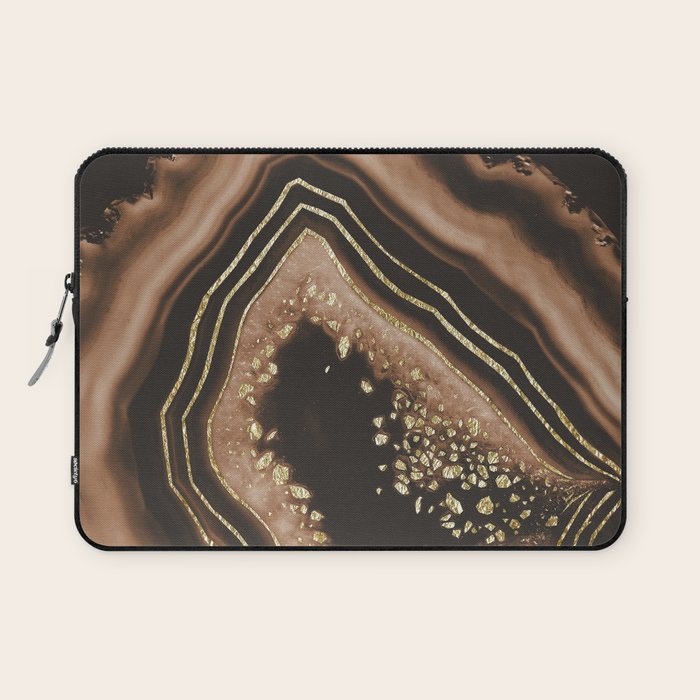 Brown Agate Gold Foil Glam #1 #gem #decor #art #society6 Laptop Sleeve Gallery Image 1