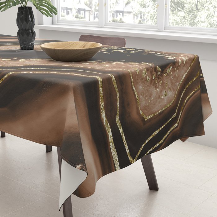 Brown Agate Gold Foil Glam #1 #gem #decor #art #society6 Tablecloth Gallery Image 3