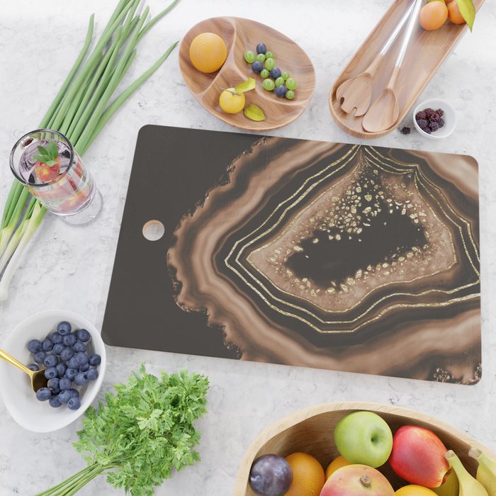 Brown Agate Gold Foil Glam #1 #gem #decor #art #society6 Cutting Board Gallery Image 2