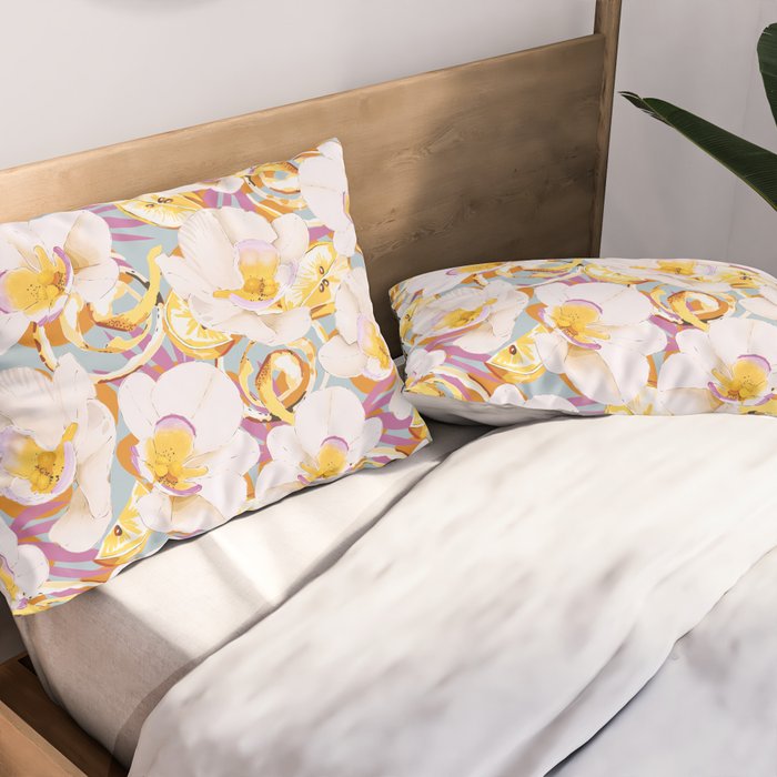 Lemons among the exotic flowers 4 Pillow Sham Gallery Image 2