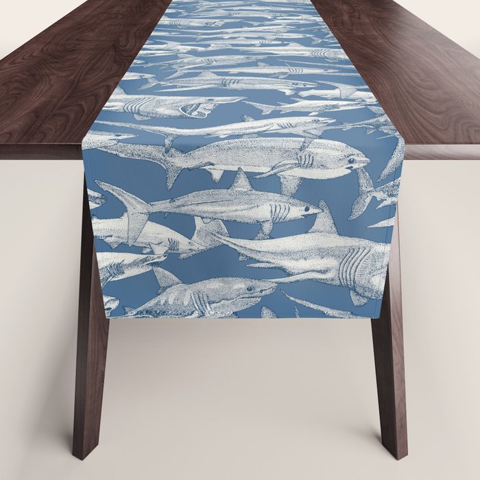 just sharks cobalt denim Table Runner Gallery Image 1