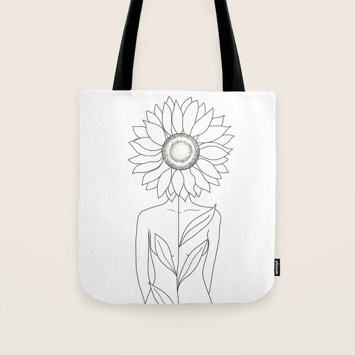 Minimalistic Line Art of Woman with Sunflower Tote Bag Gallery Image 1