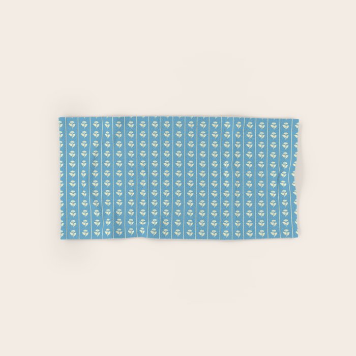 Cozy Vintage Cottage Flowers and Stripes Pattern in Eclectic Blue and Cream Bath Towel Gallery Image 1
