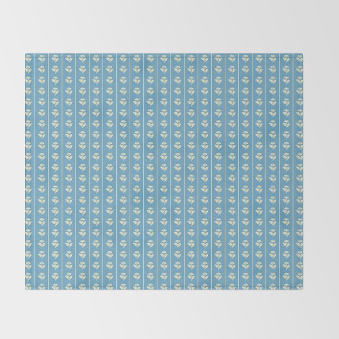 Cozy Vintage Cottage Flowers and Stripes Pattern in Eclectic Blue and Cream Throw Blanket Gallery Image 2