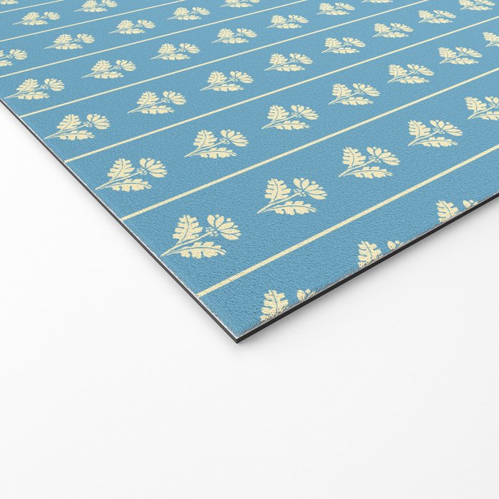 Cozy Vintage Cottage Flowers and Stripes Pattern in Eclectic Blue and Cream Welcome Mat Gallery Image 2