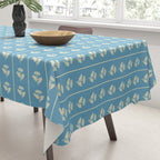 Cozy Vintage Cottage Flowers and Stripes Pattern in Eclectic Blue and Cream Tablecloth Gallery Image 3