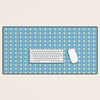 Cozy Vintage Cottage Flowers and Stripes Pattern in Eclectic Blue and Cream Desk Mat Gallery Image 1