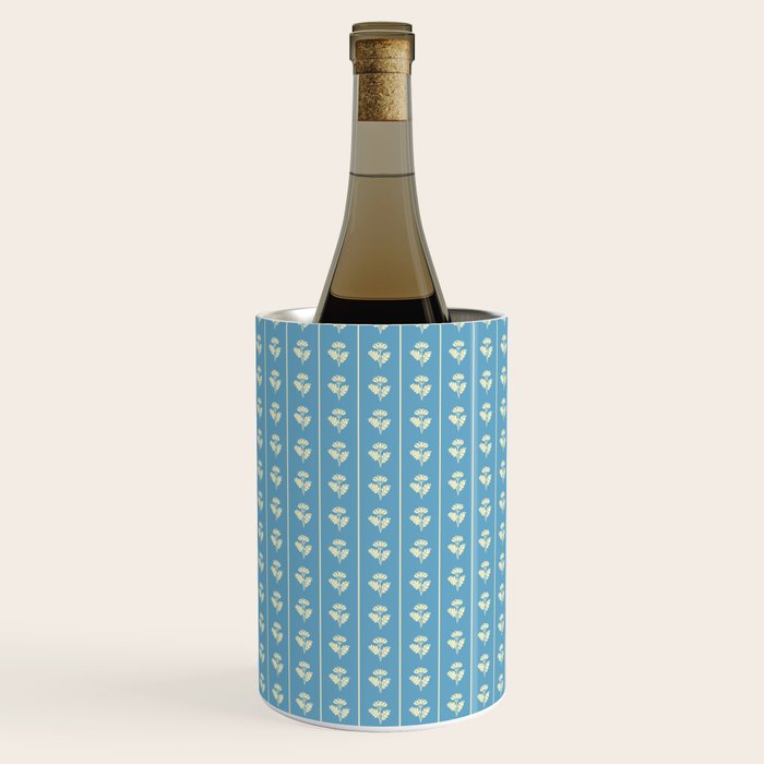 Cozy Vintage Cottage Flowers and Stripes Pattern in Eclectic Blue and Cream Wine Chiller Gallery Image 1