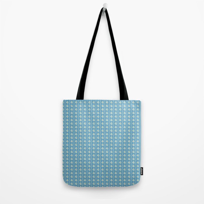 Cozy Vintage Cottage Flowers and Stripes Pattern in Eclectic Blue and Cream Tote Bag Gallery Image 2