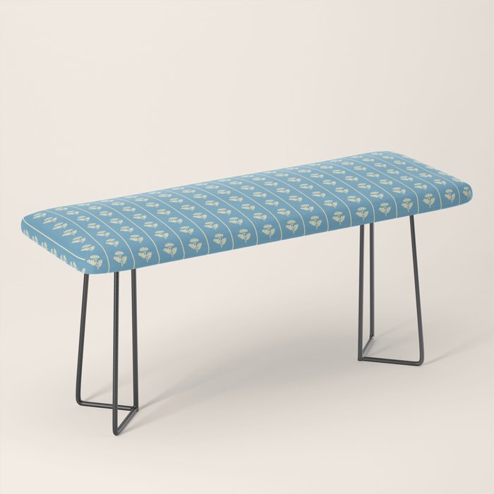 Cozy Vintage Cottage Flowers and Stripes Pattern in Eclectic Blue and Cream Bench Gallery Image 1
